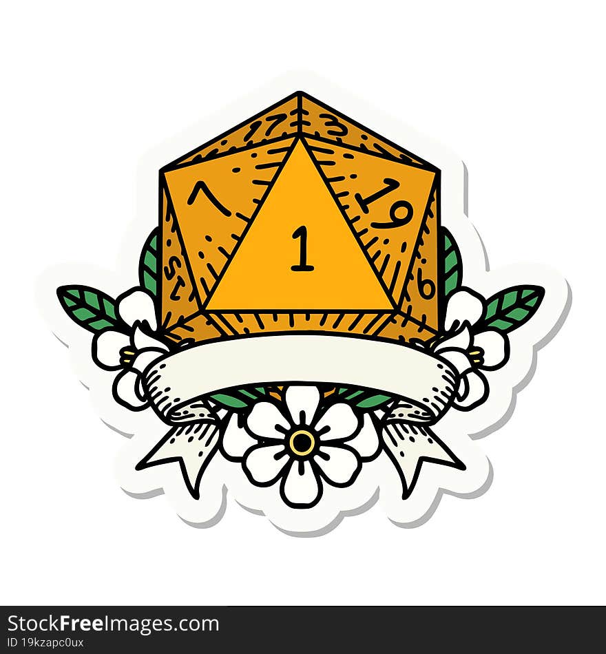 natural one d20 dice roll sticker