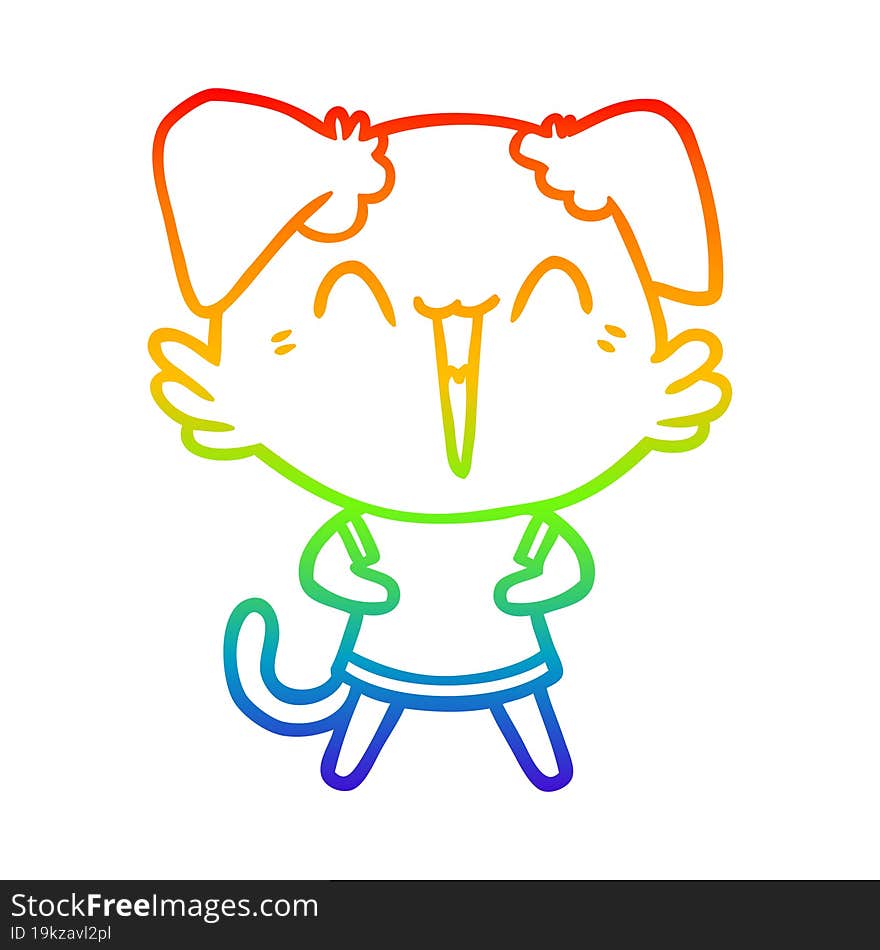 rainbow gradient line drawing happy little dog cartoon