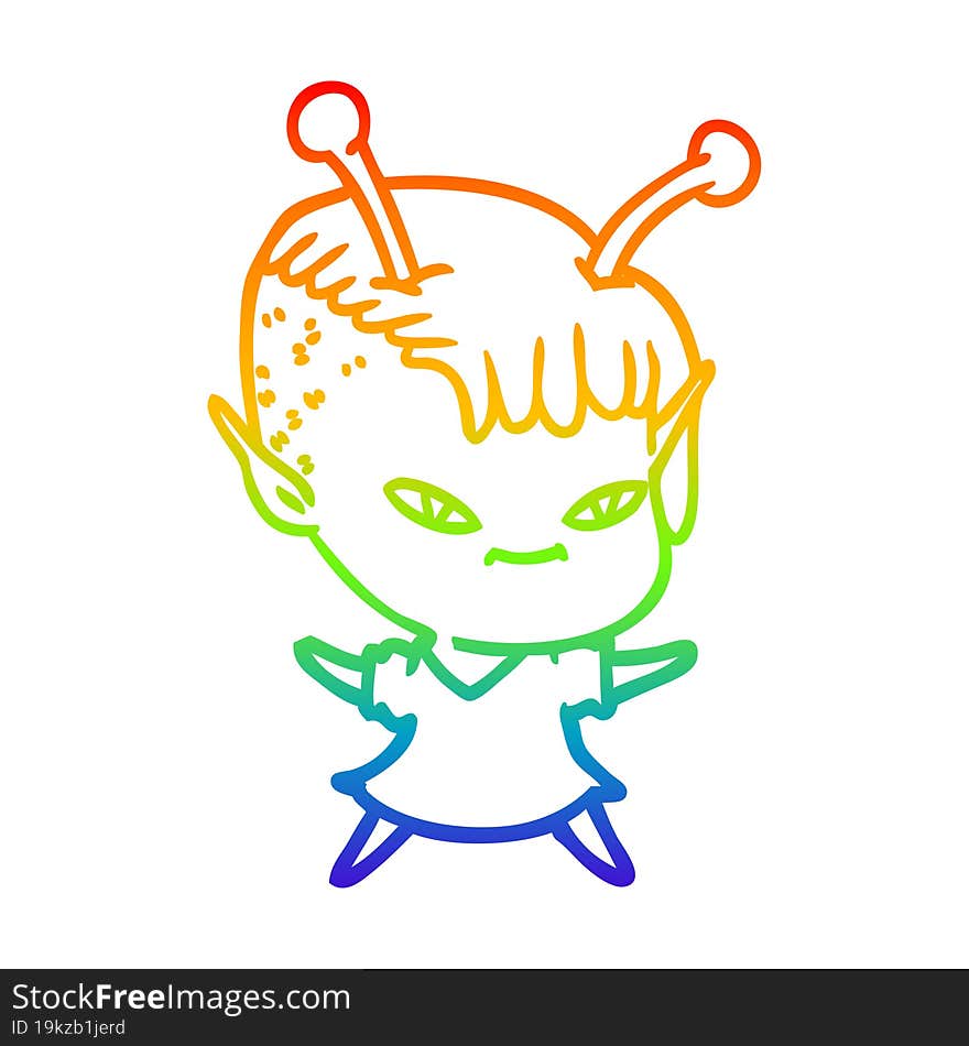 rainbow gradient line drawing cute cartoon alien girl