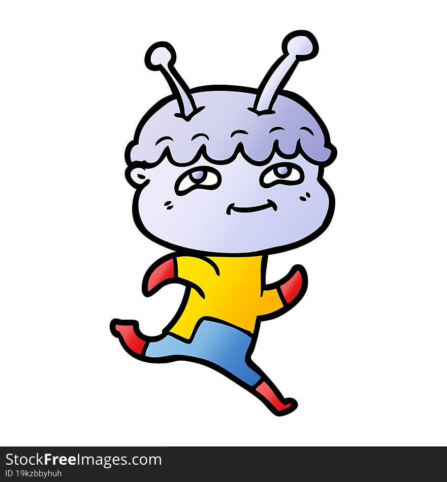 friendly cartoon spaceman running. friendly cartoon spaceman running