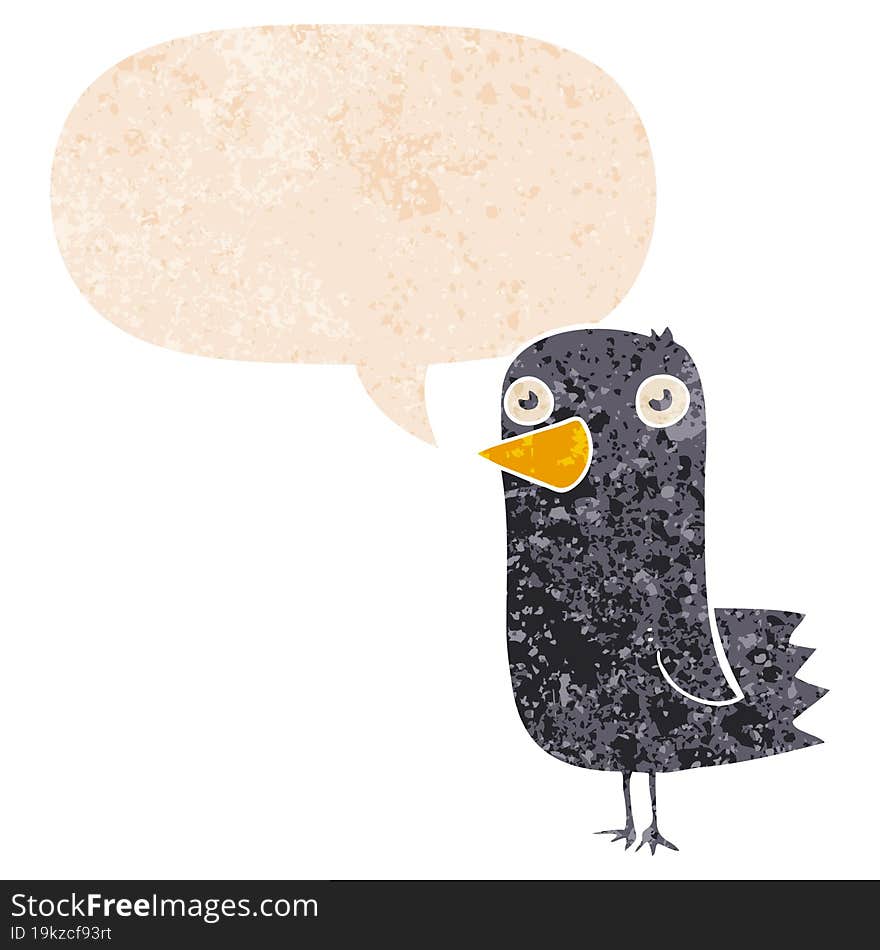 Cartoon Bird And Speech Bubble In Retro Textured Style