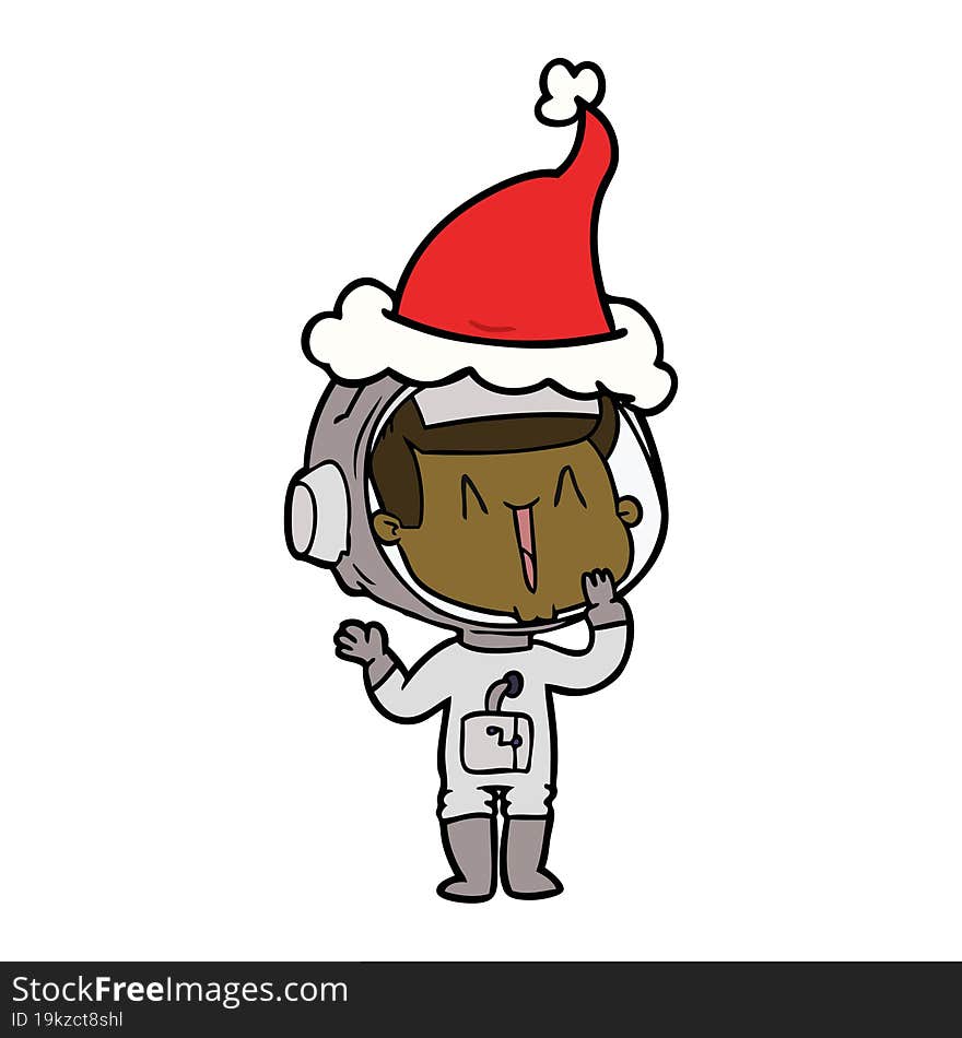 laughing hand drawn line drawing of a astronaut wearing santa hat. laughing hand drawn line drawing of a astronaut wearing santa hat