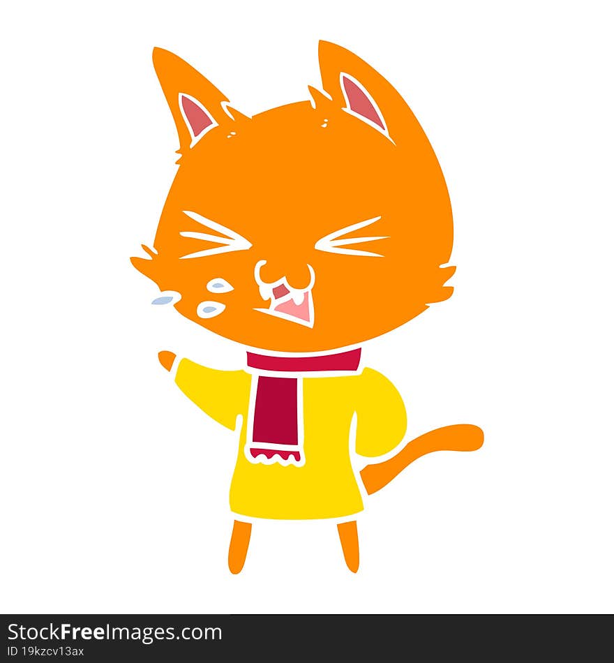 Flat Color Style Cartoon Cat Hissing