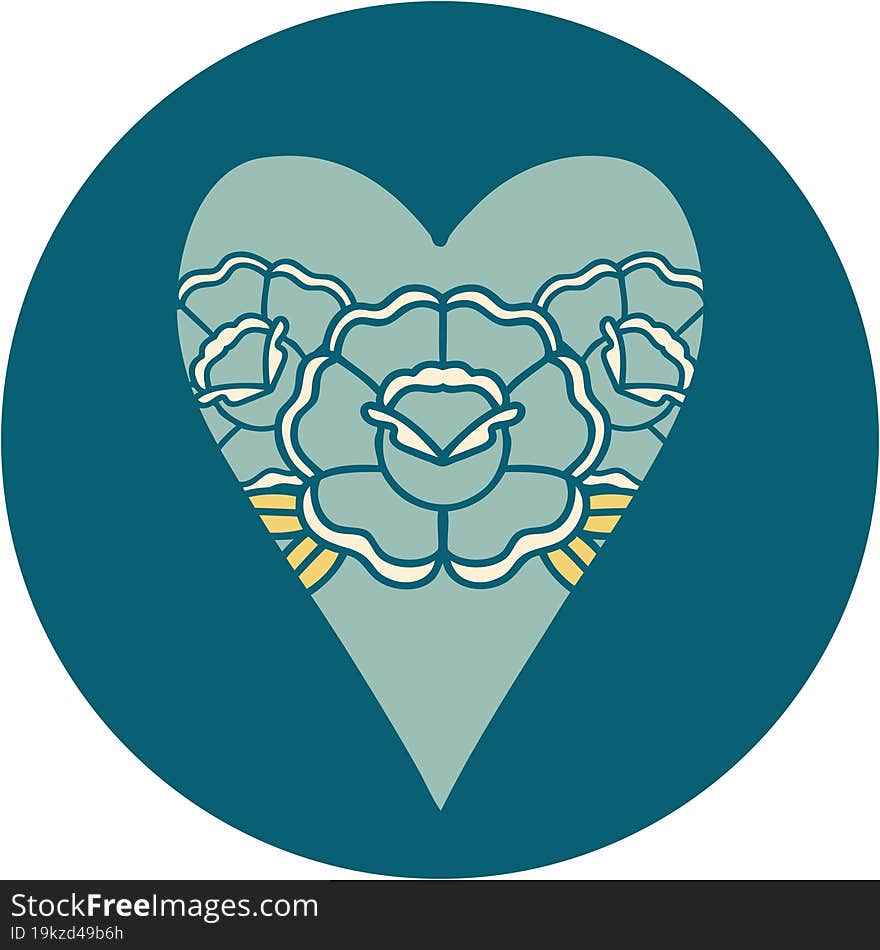 iconic tattoo style image of a heart and flowers. iconic tattoo style image of a heart and flowers