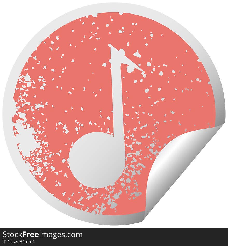 distressed circular peeling sticker symbol musical note