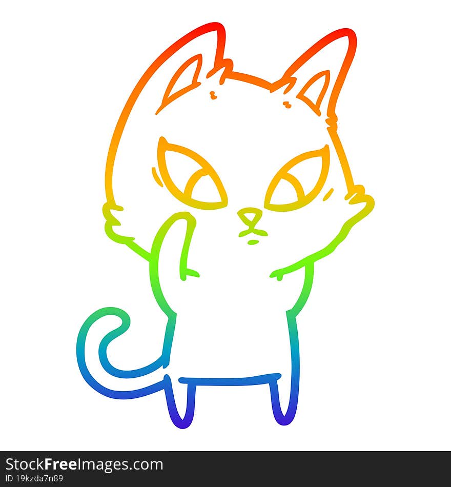 rainbow gradient line drawing confused cartoon cat