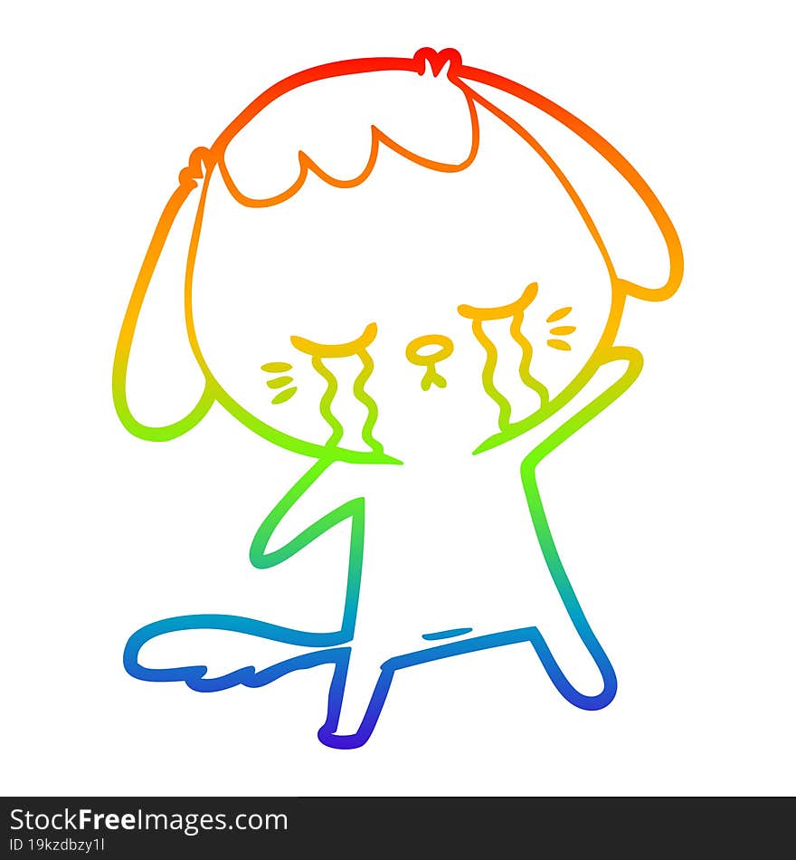 Rainbow Gradient Line Drawing Cartoon Crying Dog