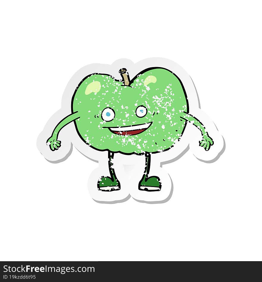 Retro Distressed Sticker Of A Cartoon Happy Apple Character