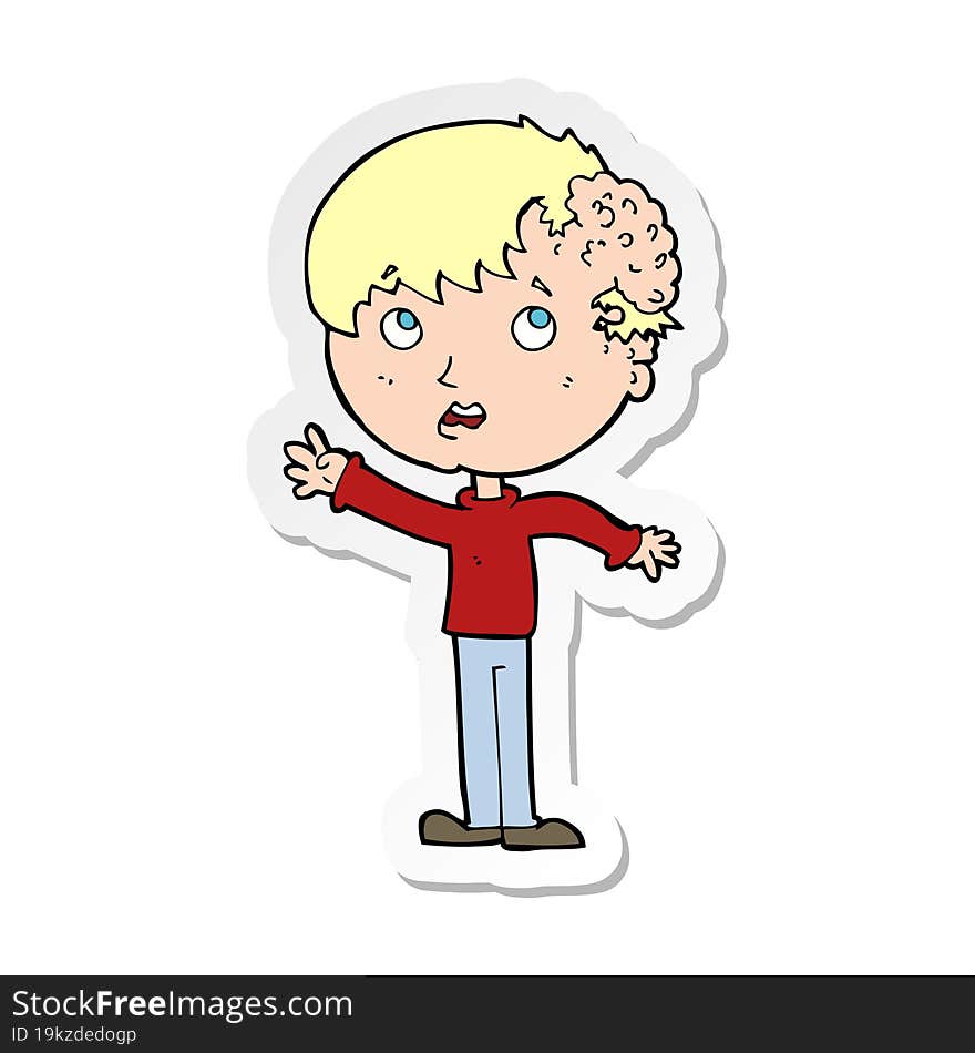 sticker of a cartoon boy with growth on head