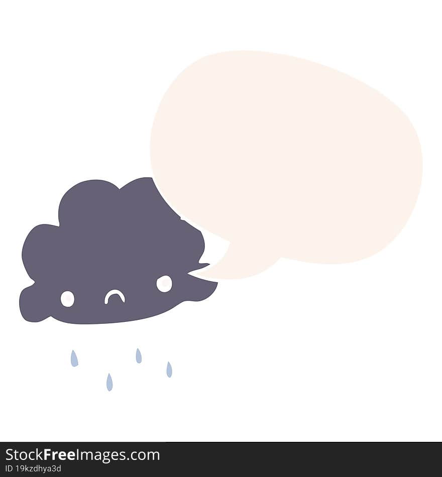 cartoon storm cloud and speech bubble in retro style