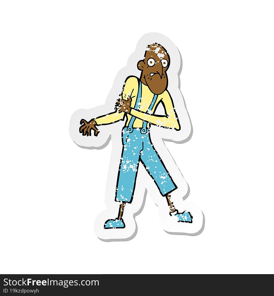 retro distressed sticker of a cartoon old man having heart attack