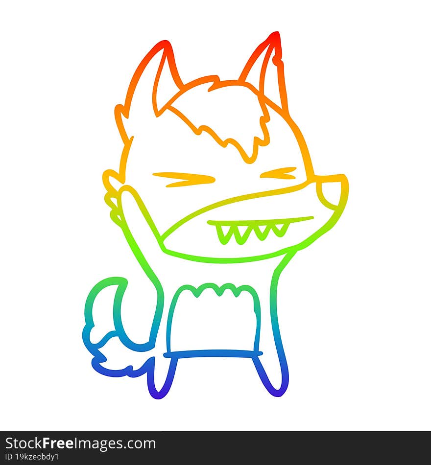 rainbow gradient line drawing of a angry wolf cartoon