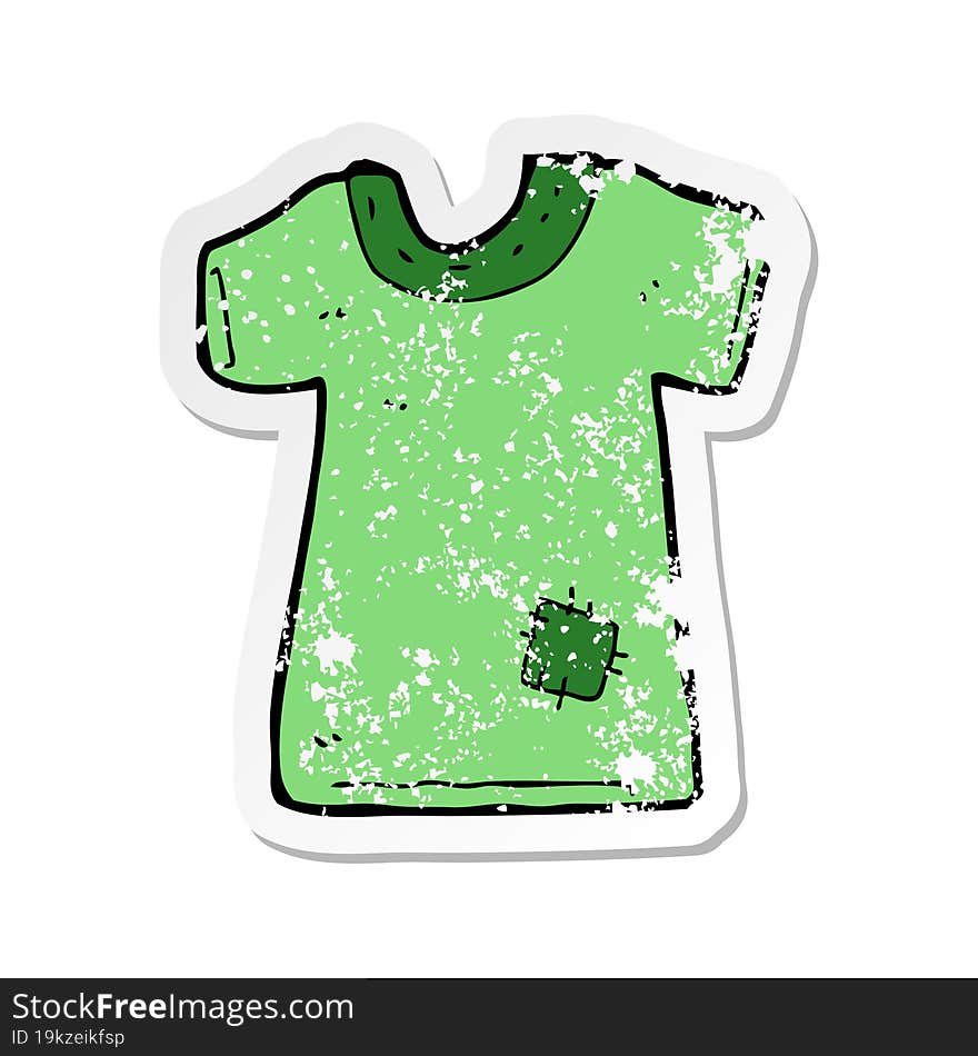 retro distressed sticker of a cartoon patched old tee shirt