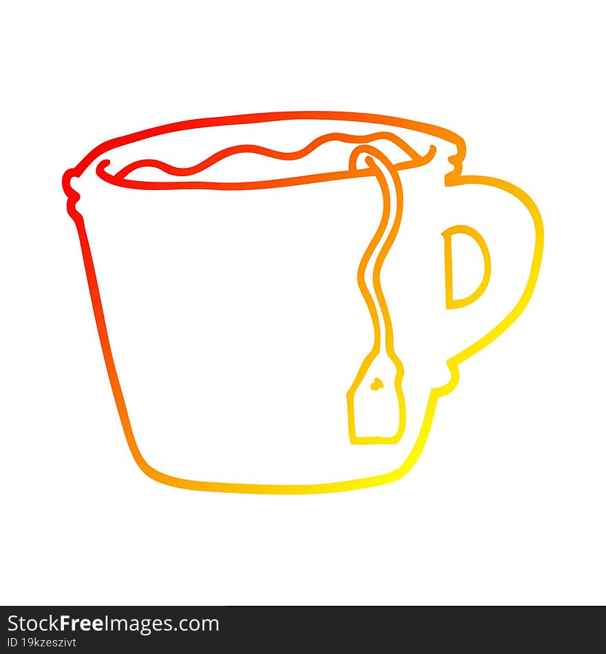 warm gradient line drawing of a cartoon hot cup of tea