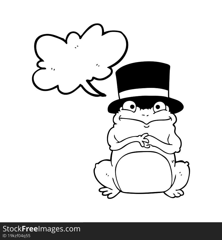 freehand drawn speech bubble cartoon frog in top hat