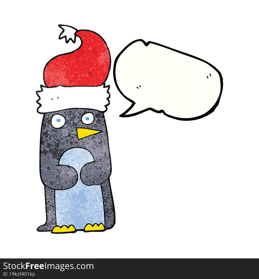 speech bubble textured cartoon penguin in christmas hat