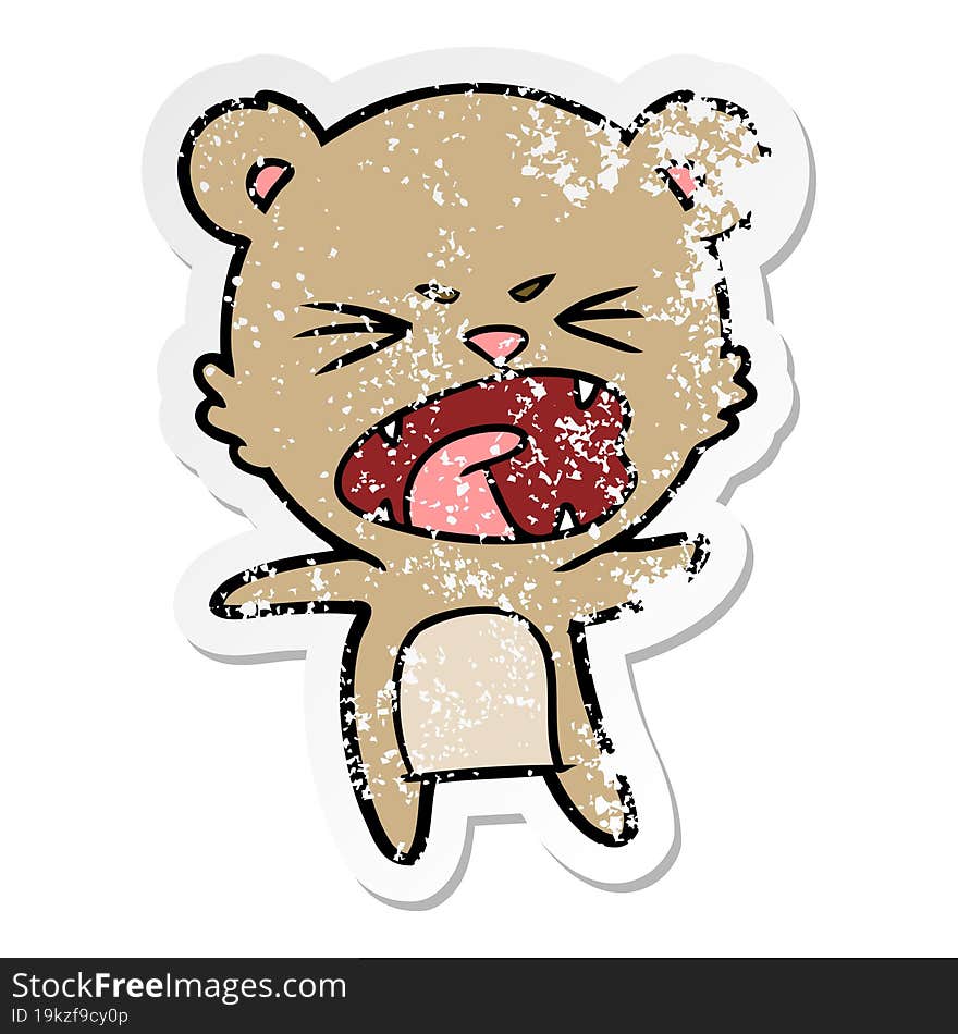 distressed sticker of a angry cartoon bear