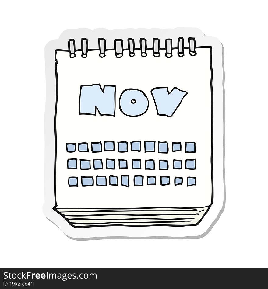 sticker of a cartoon calendar showing month of november