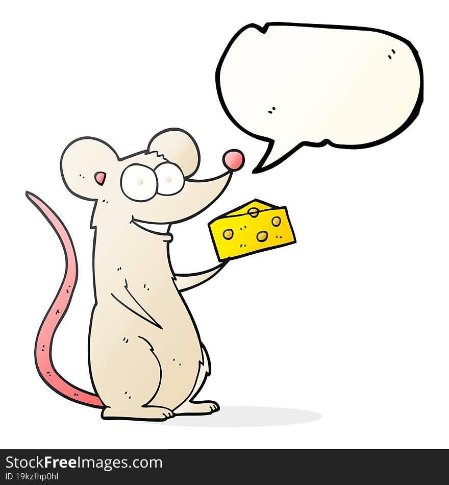 freehand drawn speech bubble cartoon mouse with cheese