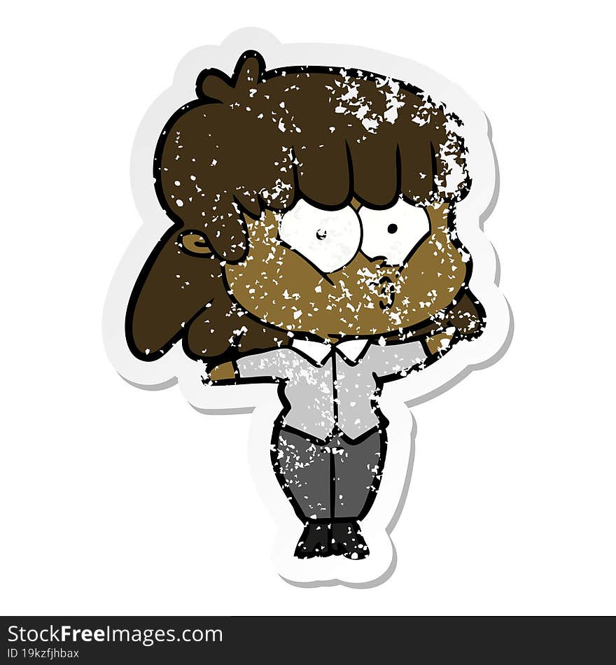 Distressed Sticker Of A Cartoon Whistling Girl