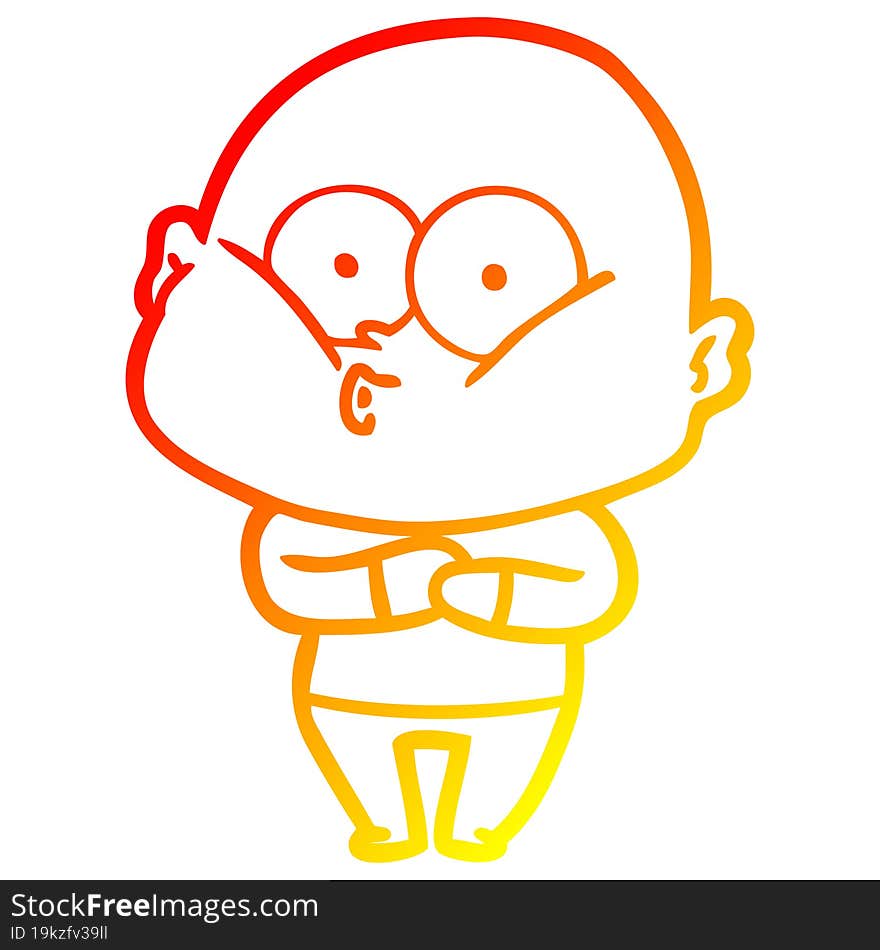 warm gradient line drawing of a cartoon bald man staring