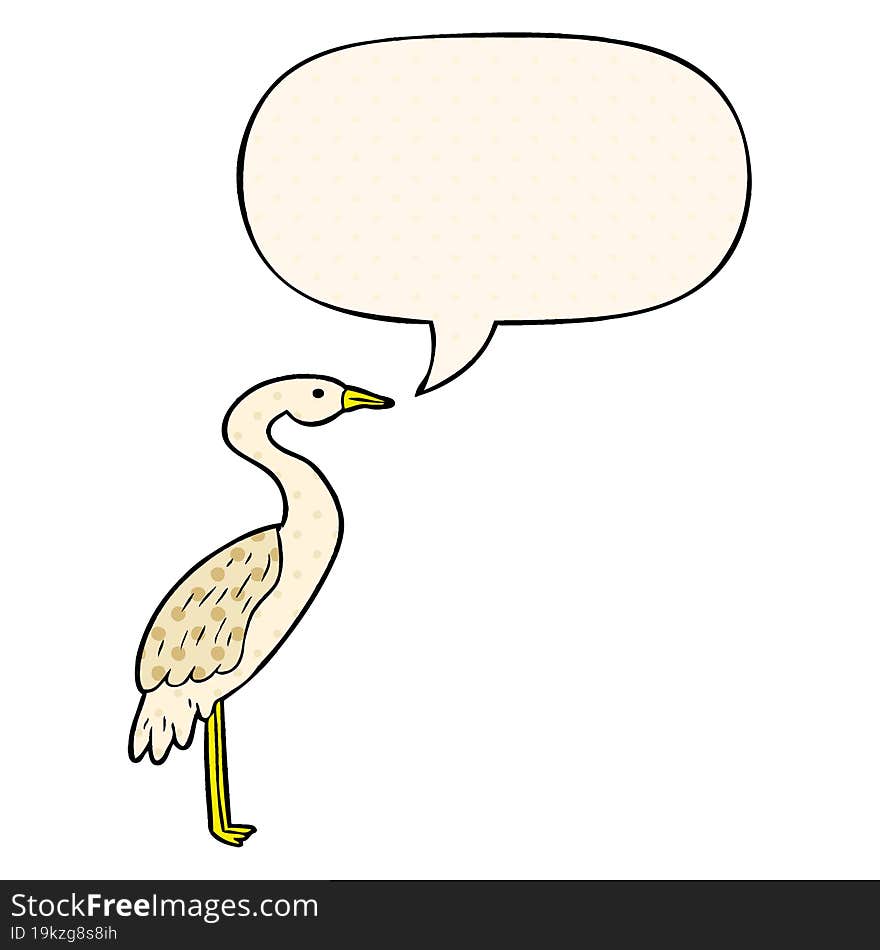 cartoon stork and speech bubble in comic book style