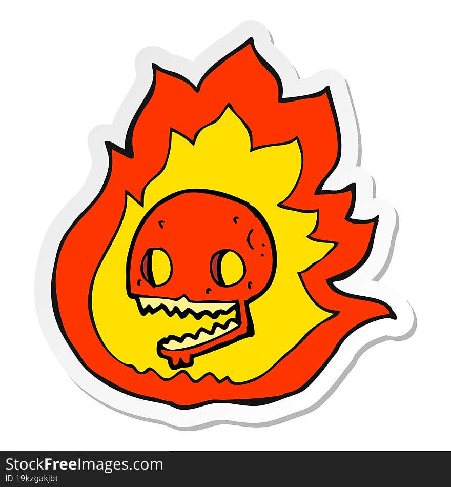 sticker of a cartoon burning skull