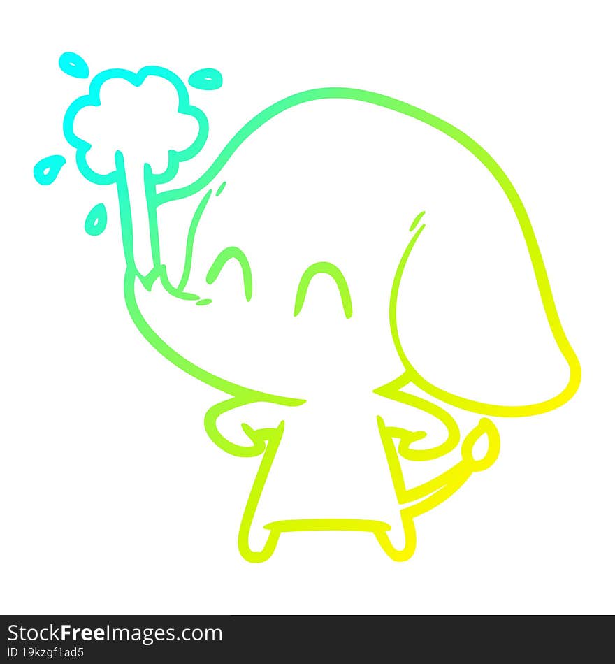 cold gradient line drawing cute cartoon elephant spouting water