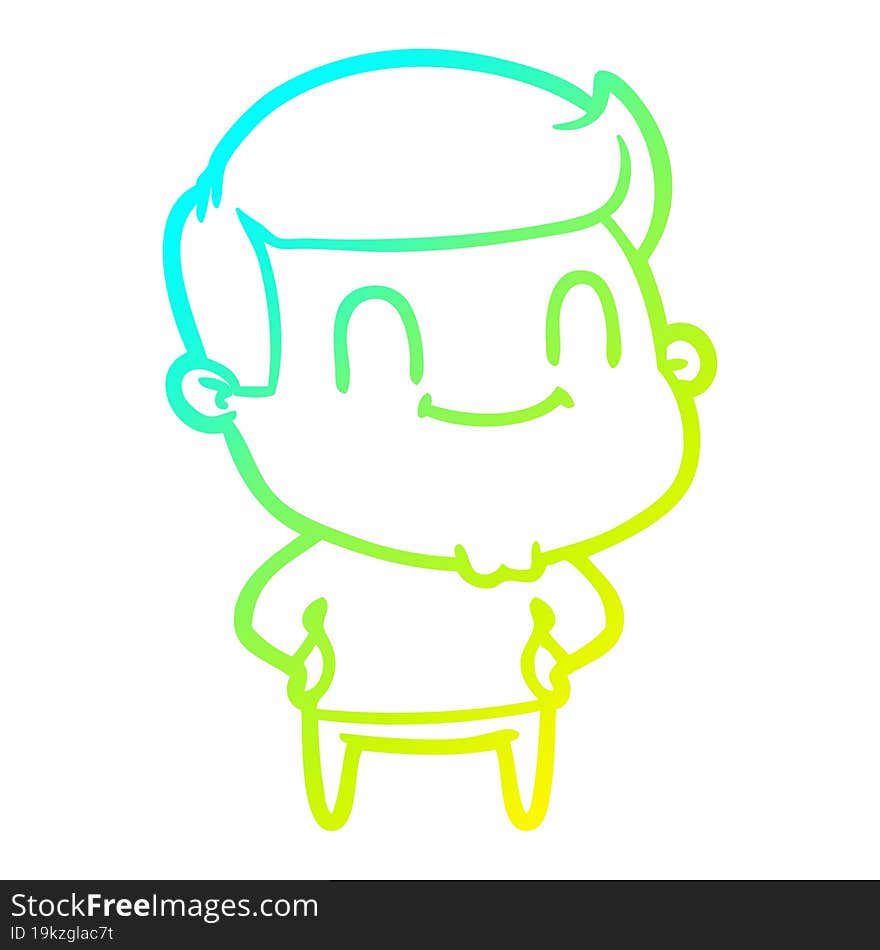 cold gradient line drawing of a cartoon happy man