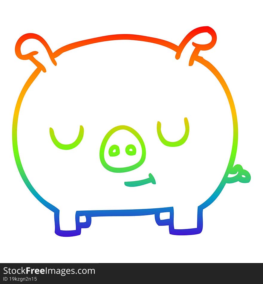 Rainbow Gradient Line Drawing Cartoon Happy Pig