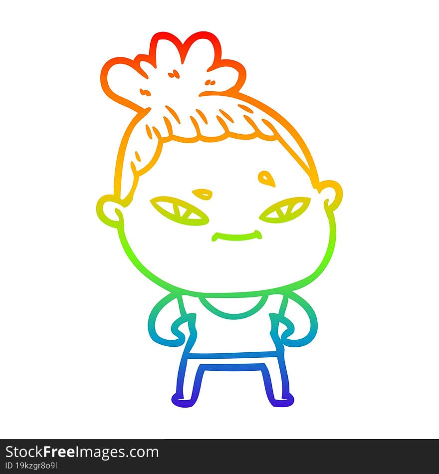 rainbow gradient line drawing of a cartoon woman