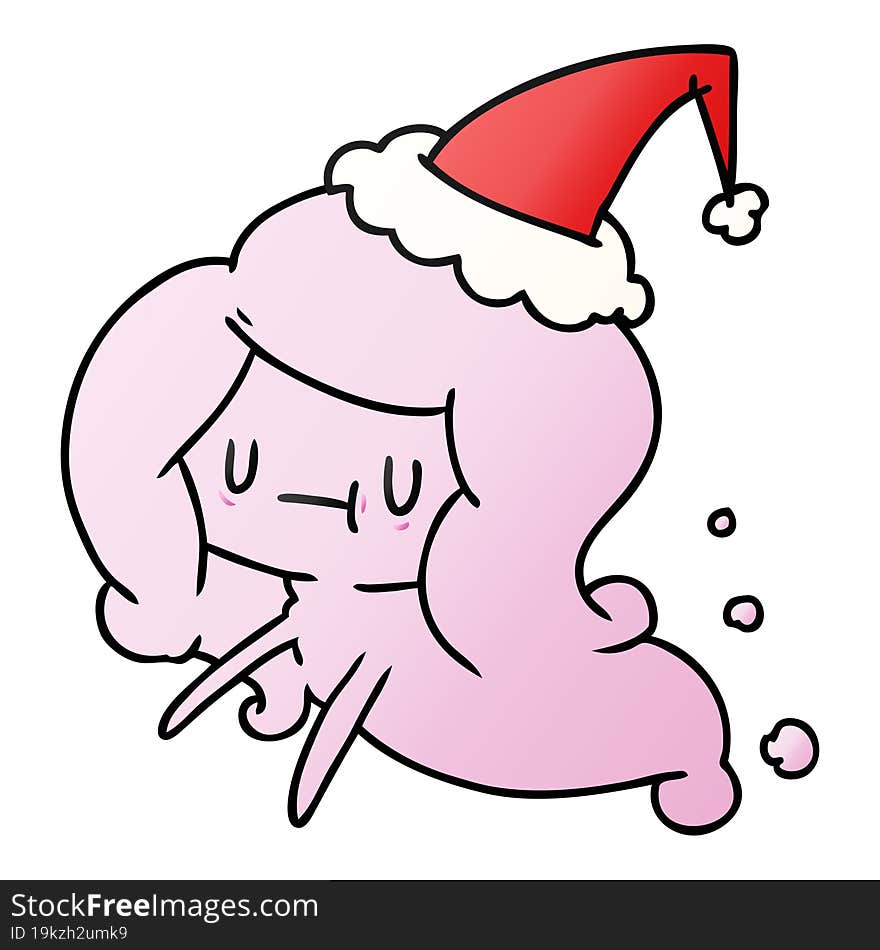 hand drawn christmas gradient cartoon of kawaii ghost