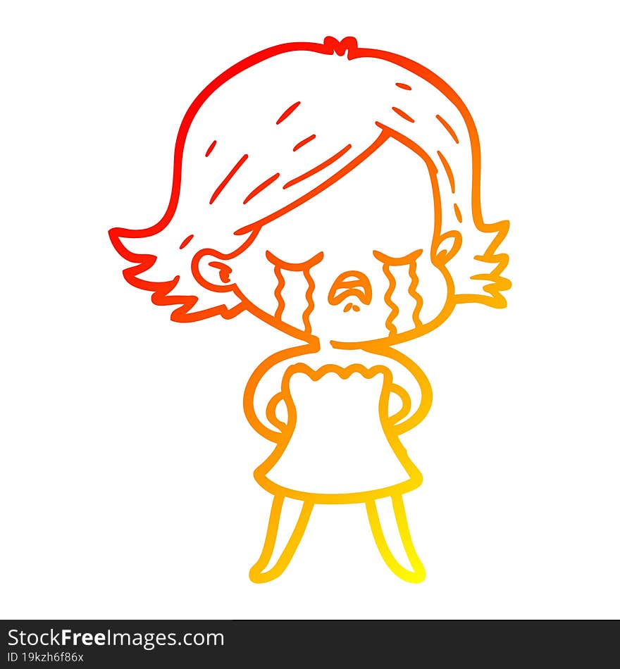 warm gradient line drawing of a cartoon girl crying