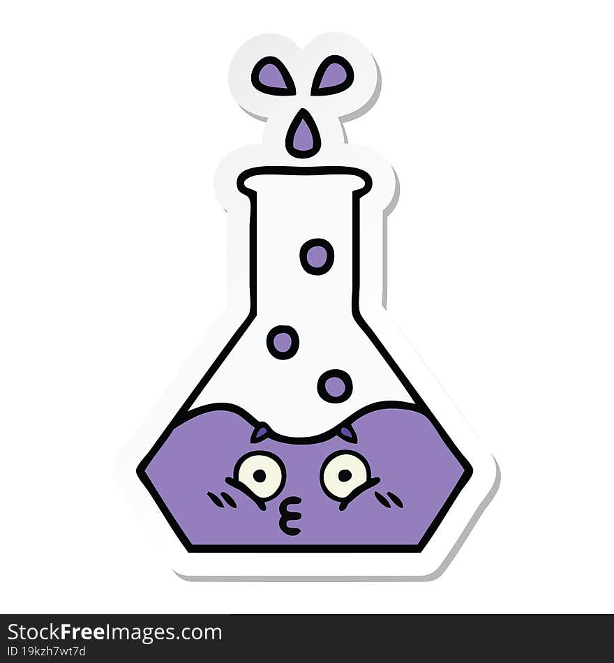 sticker of a cute cartoon science beaker