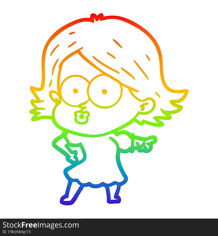 rainbow gradient line drawing of a cartoon girl pouting