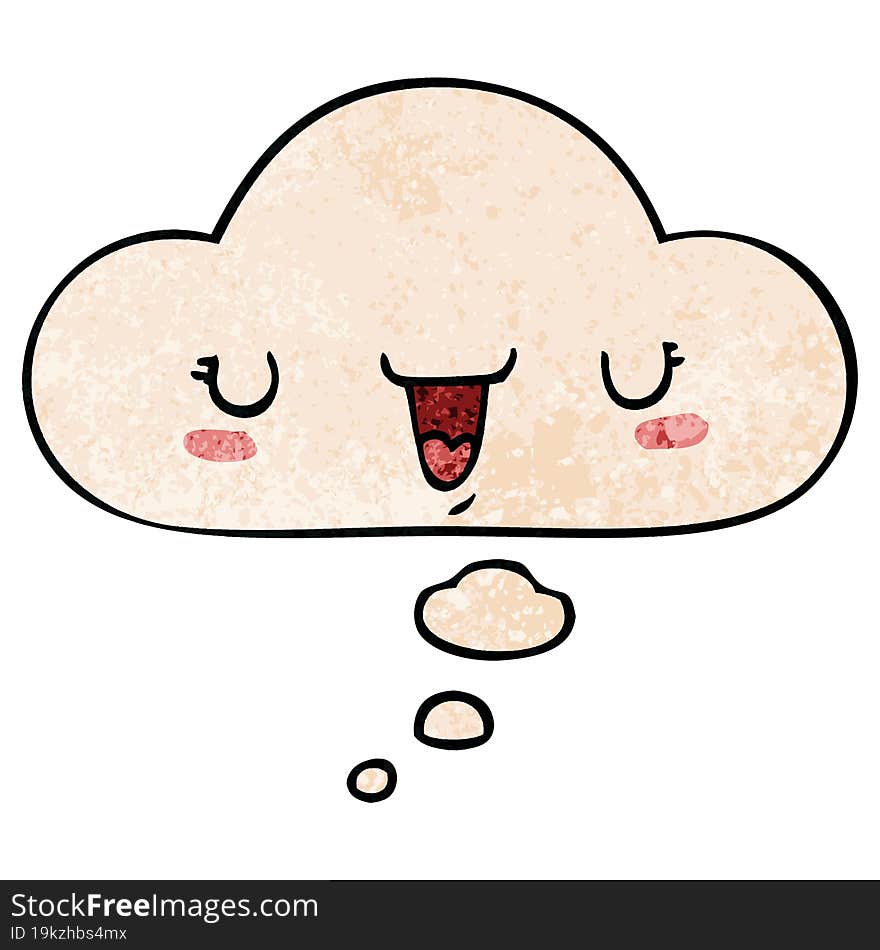 cute happy face cartoon and thought bubble in grunge texture pattern style