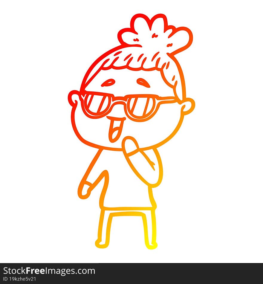 warm gradient line drawing cartoon happy woman wearing spectacles