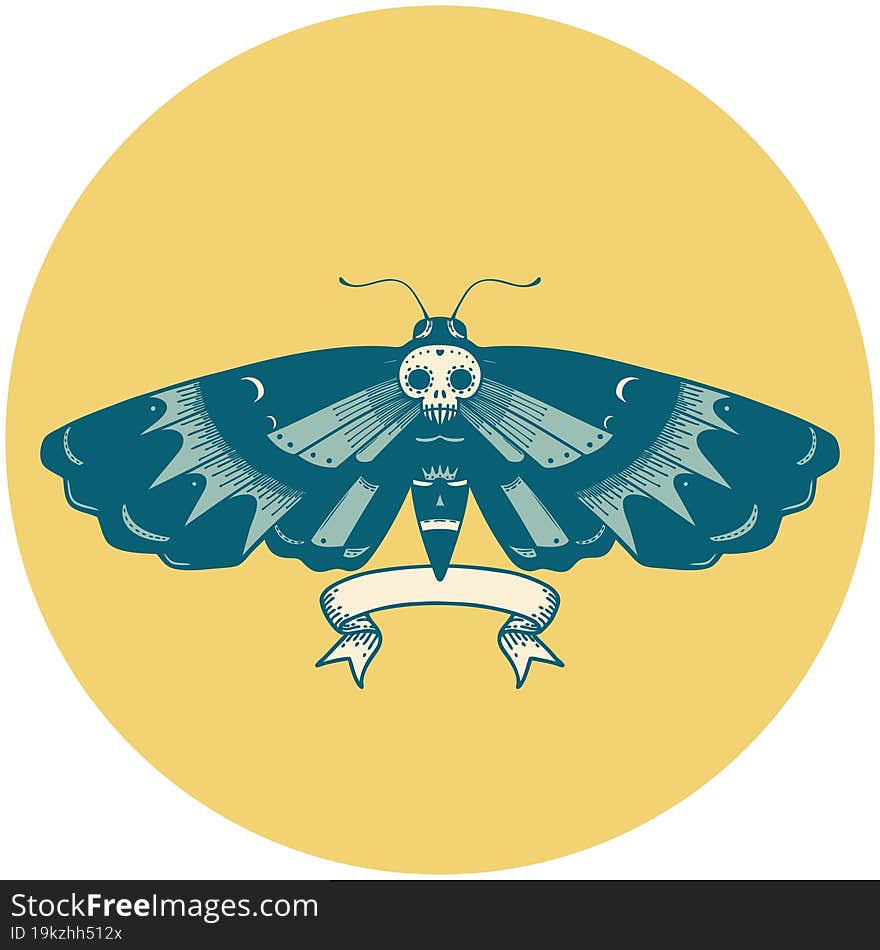 icon with banner of a deaths head moth