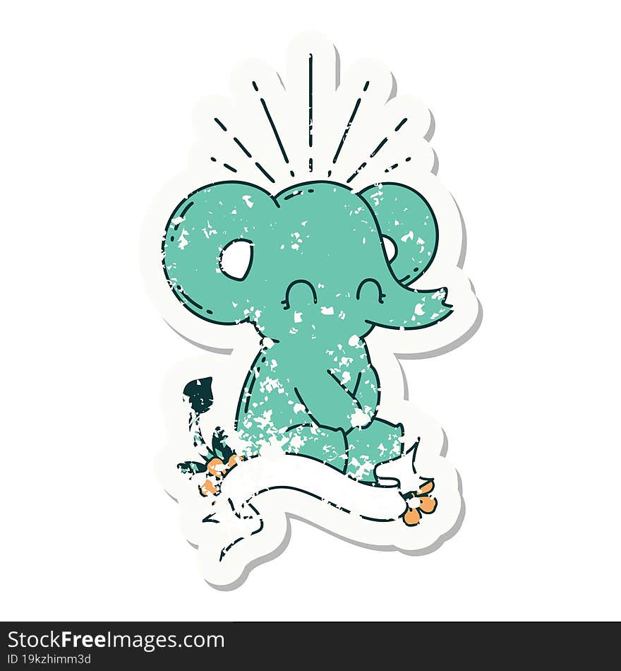 grunge sticker of tattoo style cute elephant