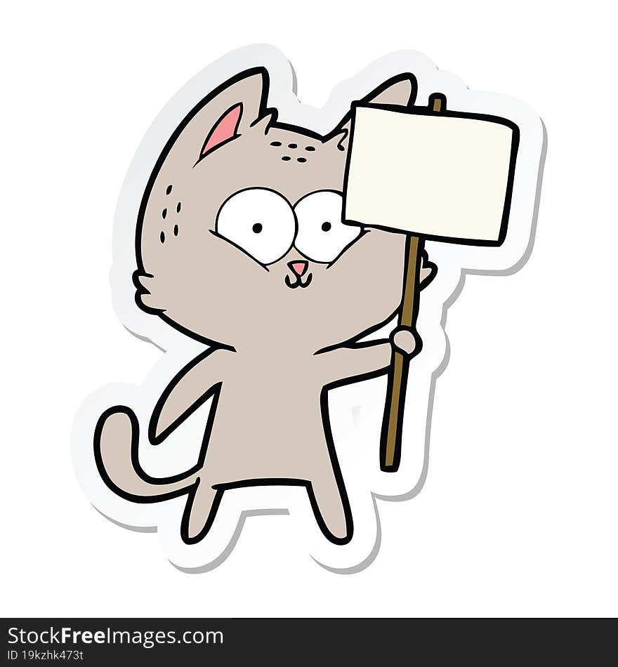 sticker of a cartoon cat with placard