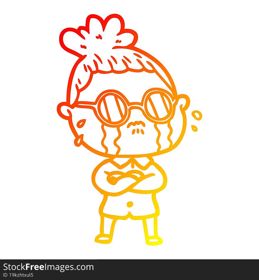 warm gradient line drawing cartoon crying woman wearing spectacles