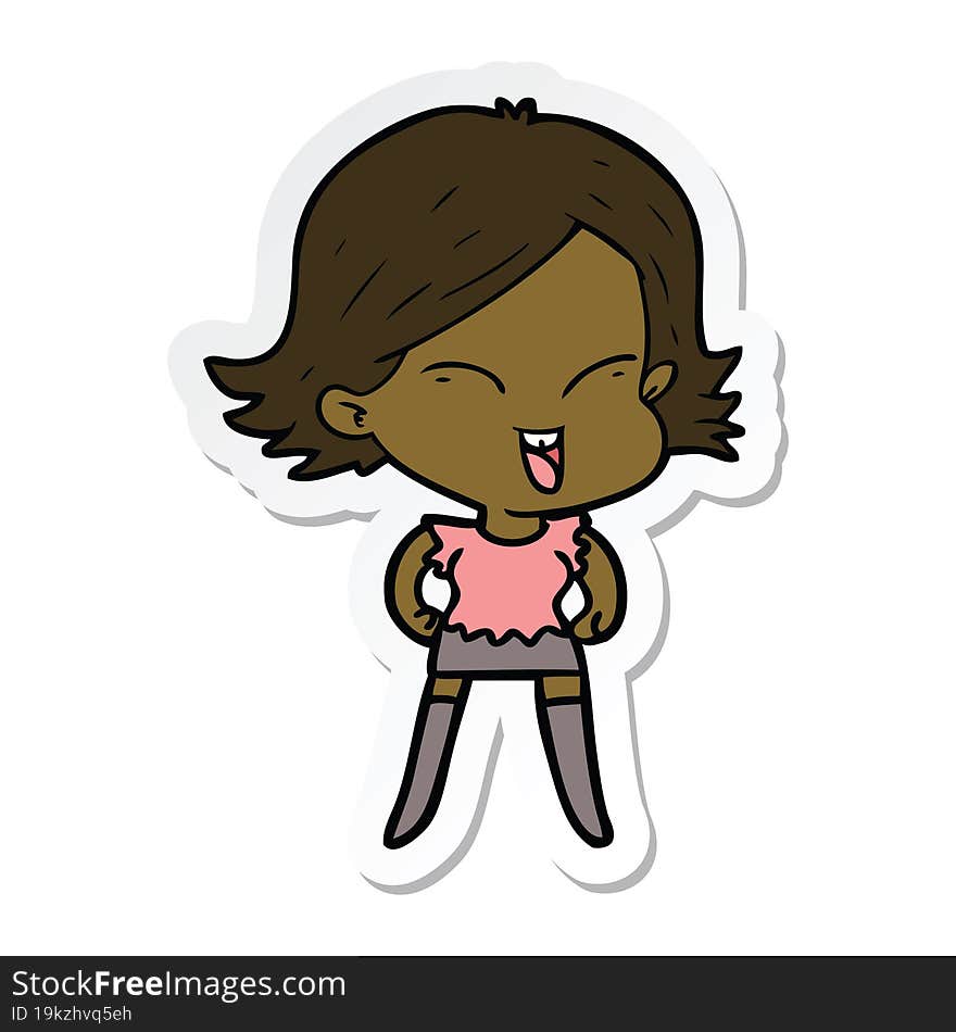 sticker of a happy cartoon girl