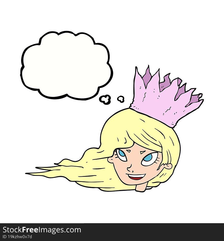 freehand drawn thought bubble cartoon woman with blowing hair