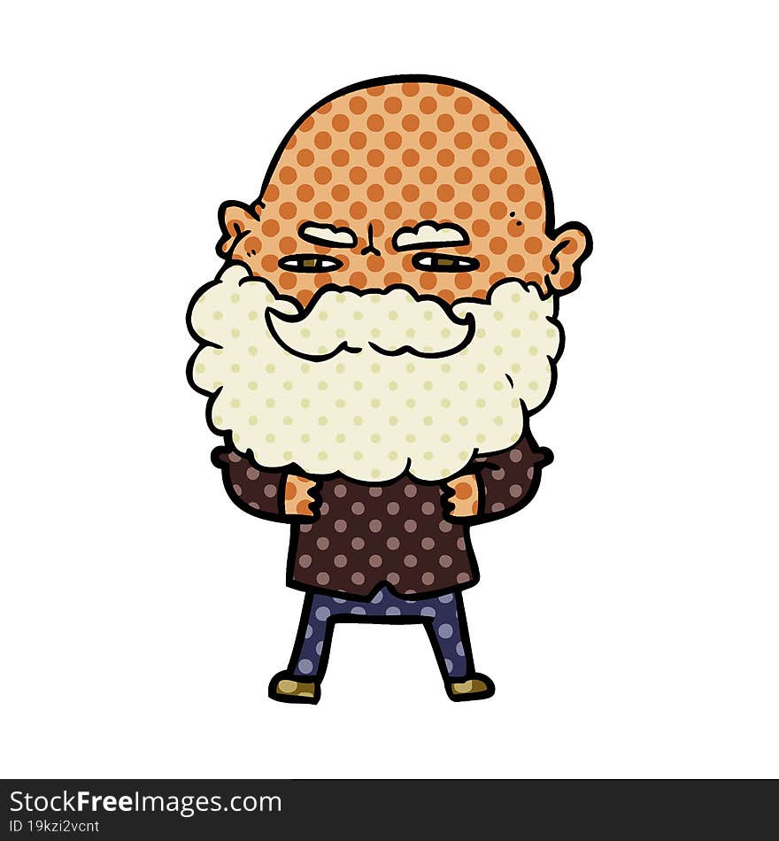 cartoon man with beard frowning. cartoon man with beard frowning