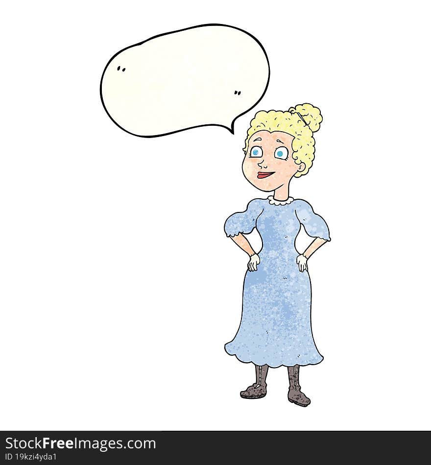 speech bubble textured cartoon victorian woman in dress