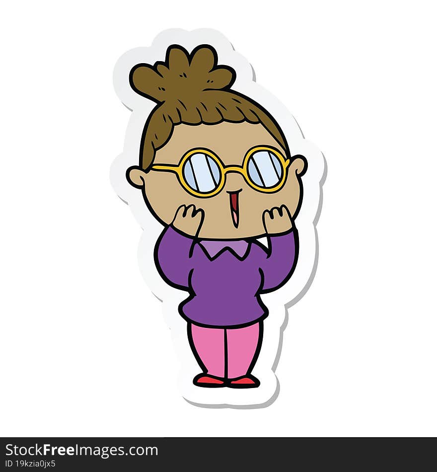 sticker of a cartoon woman wearing spectacles