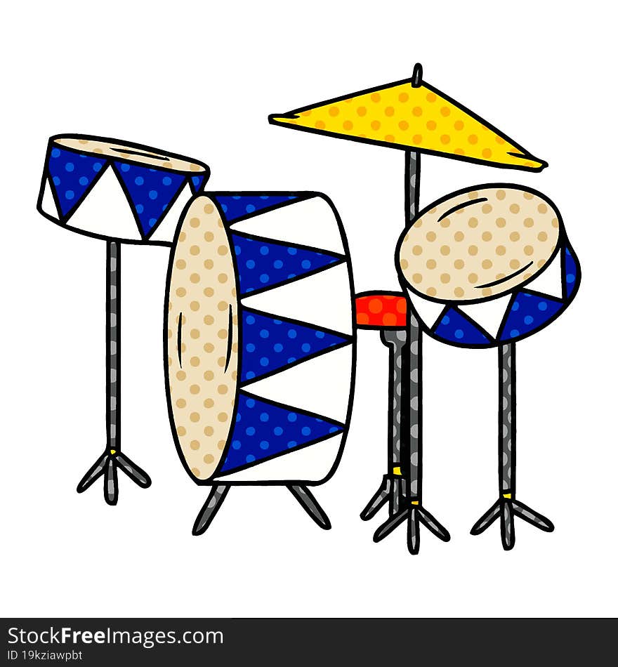 hand drawn cartoon doodle of a drum kit