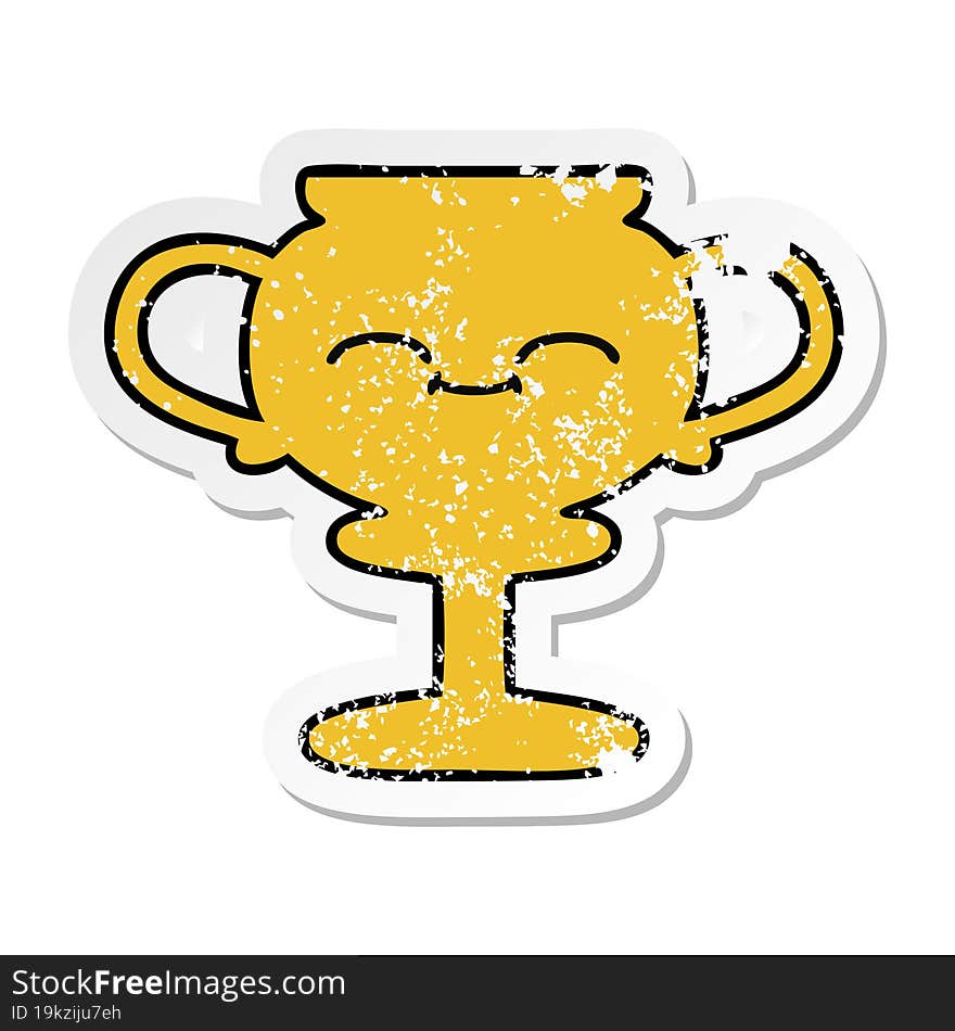 distressed sticker of a cute cartoon trophy