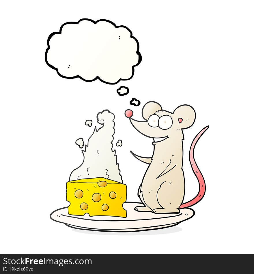 thought bubble cartoon mouse with cheese