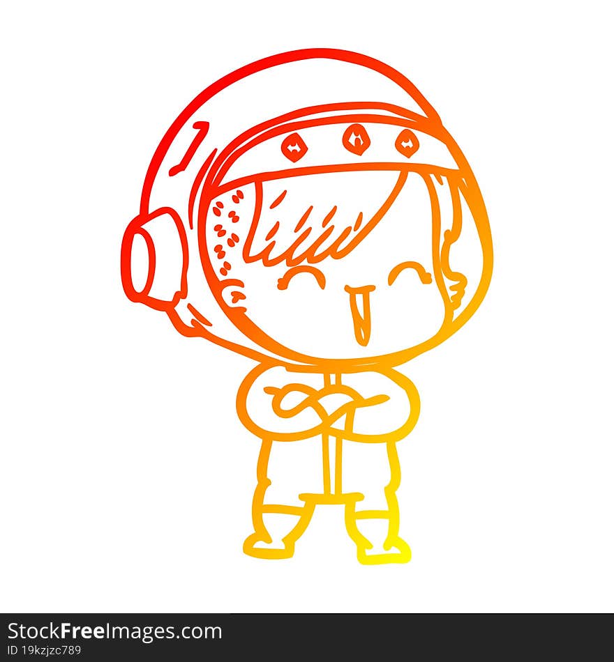 warm gradient line drawing of a cartoon laughing astronaut girl